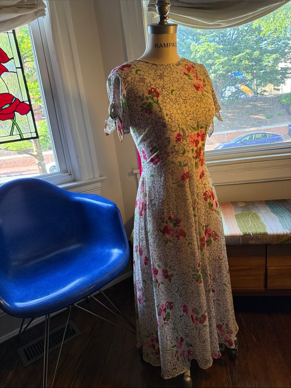 Zara Cream Maxi Dress with Pink & Green Floral